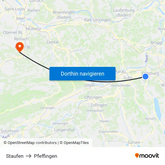 Staufen to Pfeffingen map