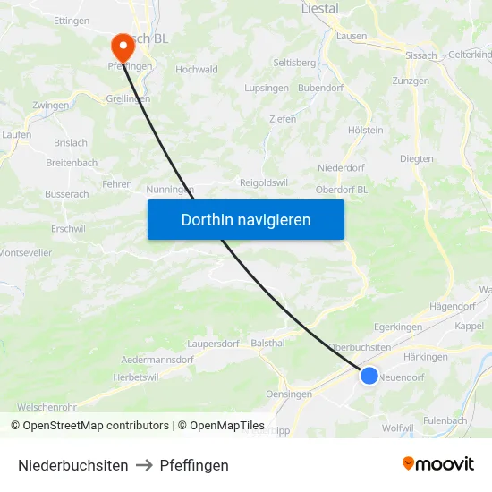 Niederbuchsiten to Pfeffingen map