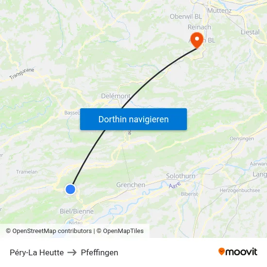 Péry-La Heutte to Pfeffingen map