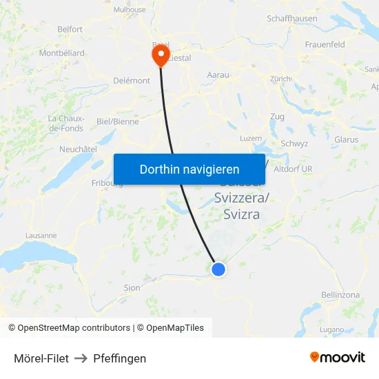 Mörel-Filet to Pfeffingen map