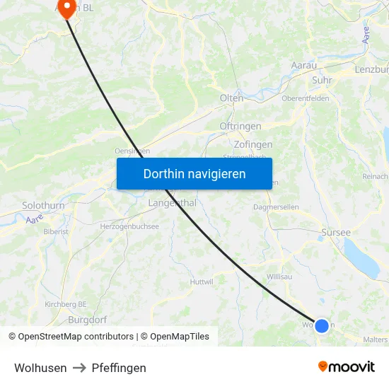 Wolhusen to Pfeffingen map