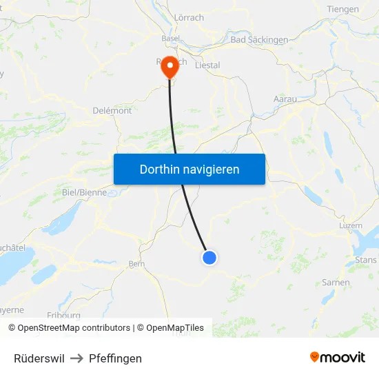 Rüderswil to Pfeffingen map
