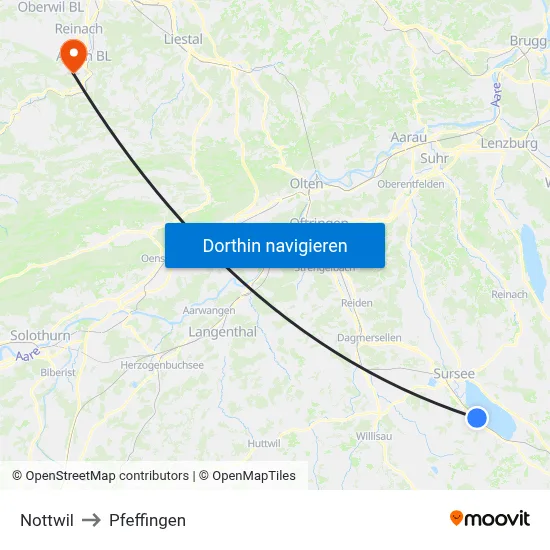 Nottwil to Pfeffingen map
