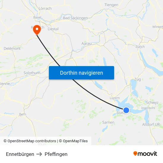 Ennetbürgen to Pfeffingen map