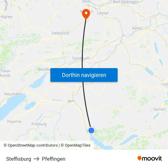 Steffisburg to Pfeffingen map