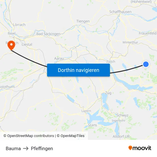 Bauma to Pfeffingen map