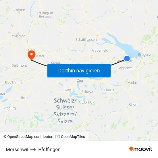 Mörschwil to Pfeffingen map