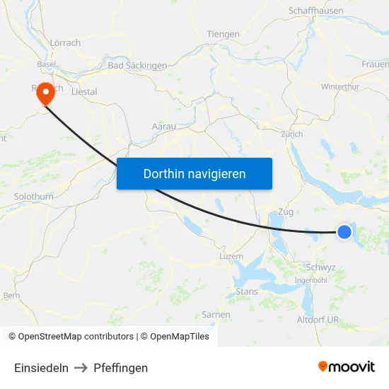 Einsiedeln to Pfeffingen map
