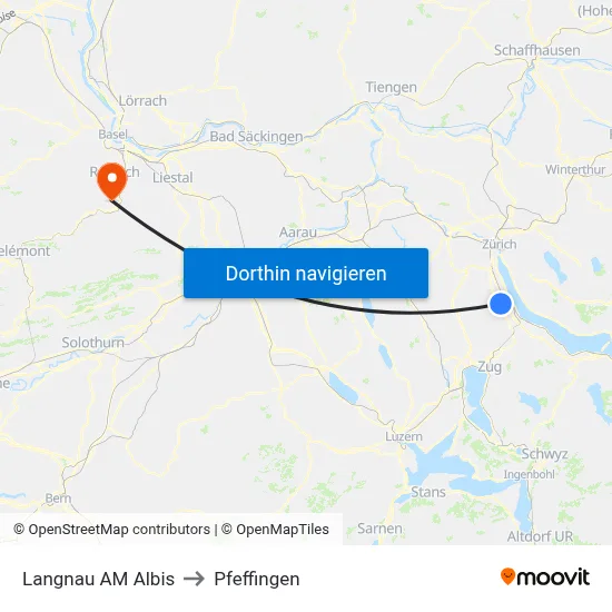 Langnau AM Albis to Pfeffingen map