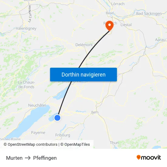 Murten to Pfeffingen map