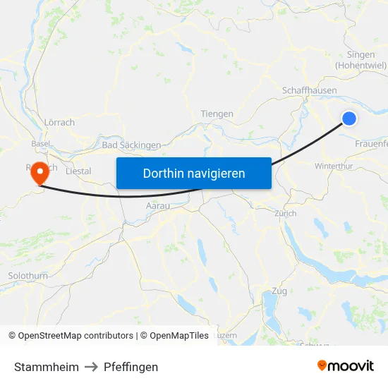 Stammheim to Pfeffingen map