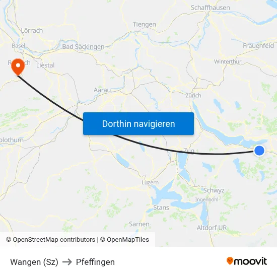 Wangen (Sz) to Pfeffingen map