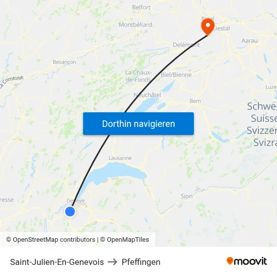 Saint-Julien-En-Genevois to Pfeffingen map