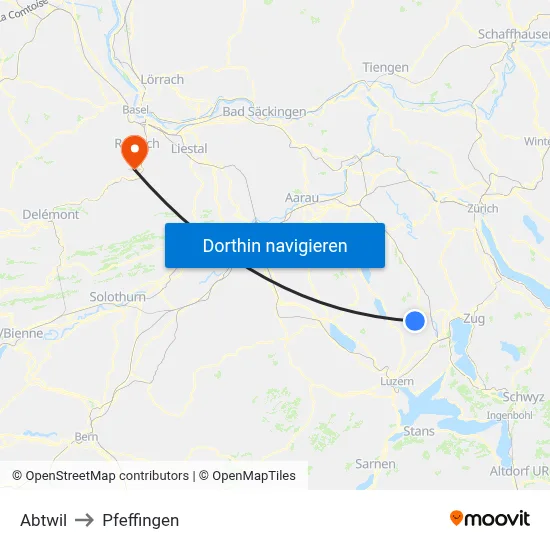 Abtwil to Pfeffingen map