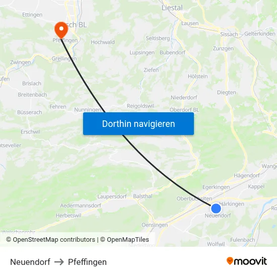 Neuendorf to Pfeffingen map