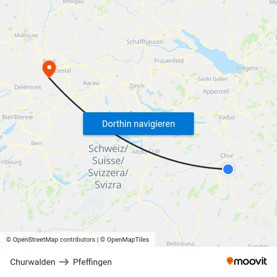 Churwalden to Pfeffingen map