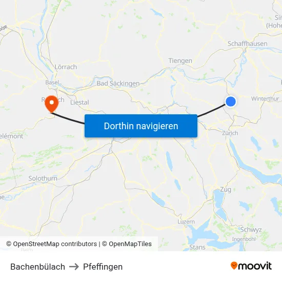 Bachenbülach to Pfeffingen map