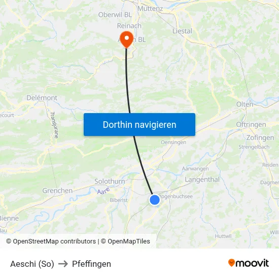 Aeschi (So) to Pfeffingen map