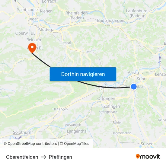 Oberentfelden to Pfeffingen map