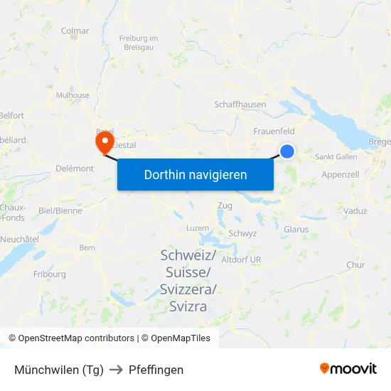 Münchwilen (Tg) to Pfeffingen map