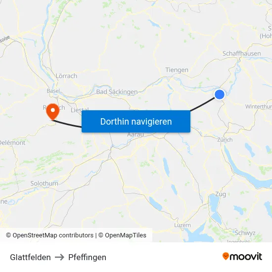 Glattfelden to Pfeffingen map