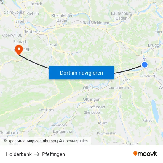 Holderbank to Pfeffingen map