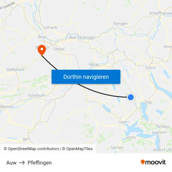 Auw to Pfeffingen map