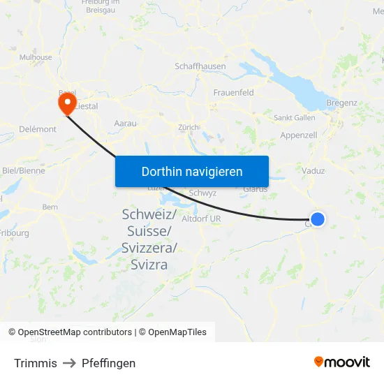 Trimmis to Pfeffingen map