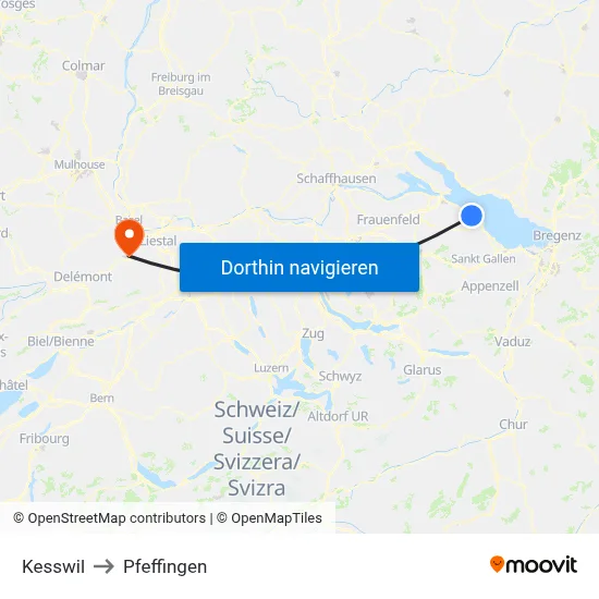 Kesswil to Pfeffingen map