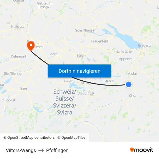 Vilters-Wangs to Pfeffingen map