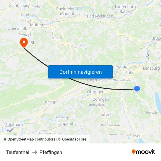 Teufenthal to Pfeffingen map