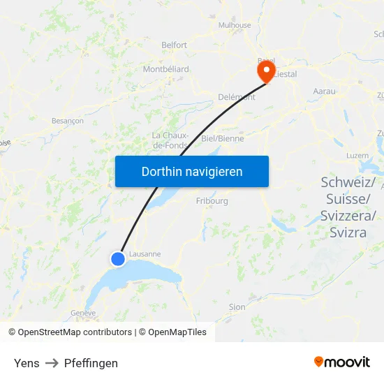 Yens to Pfeffingen map