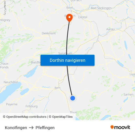 Konolfingen to Pfeffingen map