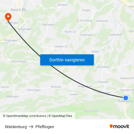 Waldenburg to Pfeffingen map