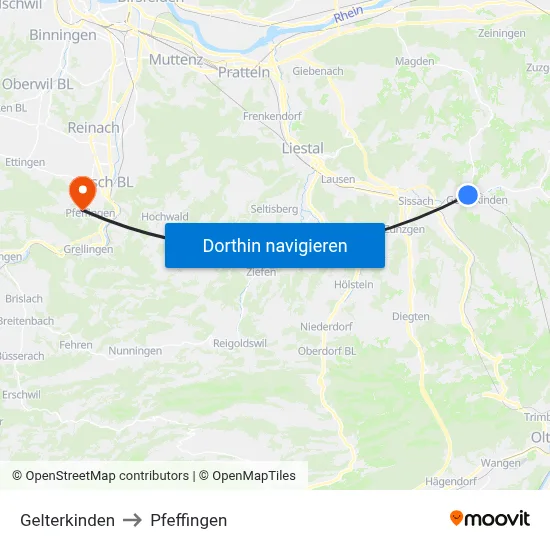Gelterkinden to Pfeffingen map