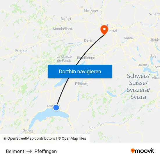 Belmont to Pfeffingen map