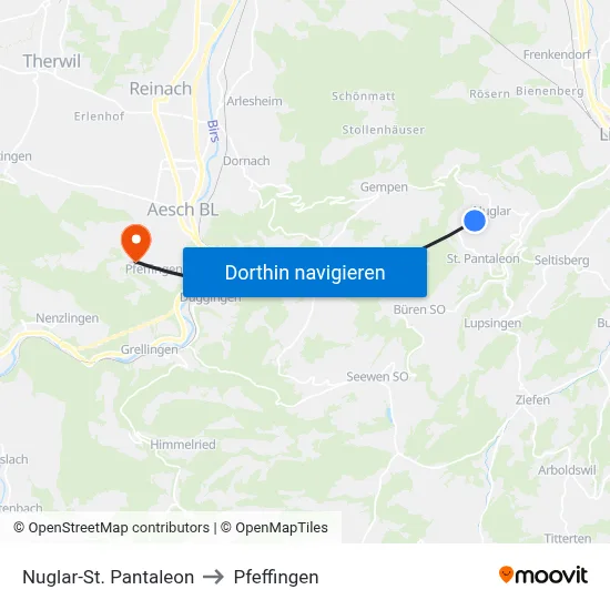 Nuglar-St. Pantaleon to Pfeffingen map
