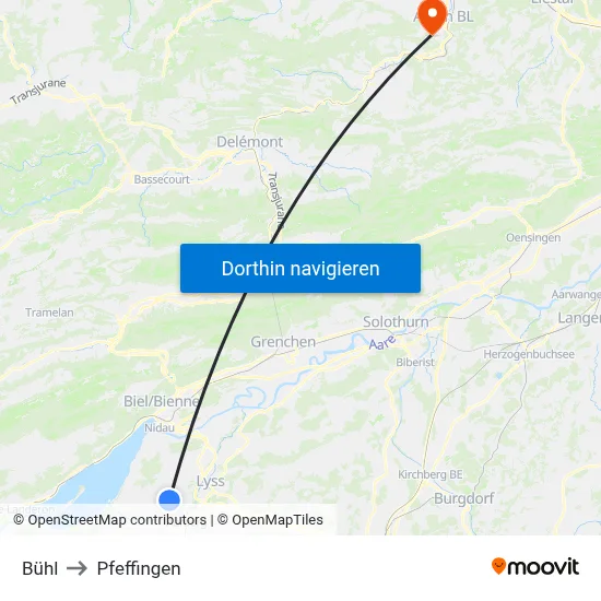 Bühl to Pfeffingen map