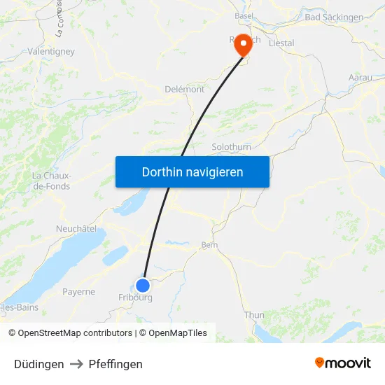 Düdingen to Pfeffingen map