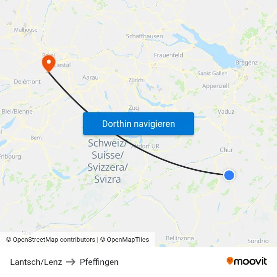 Lantsch/Lenz to Pfeffingen map