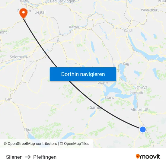 Silenen to Pfeffingen map