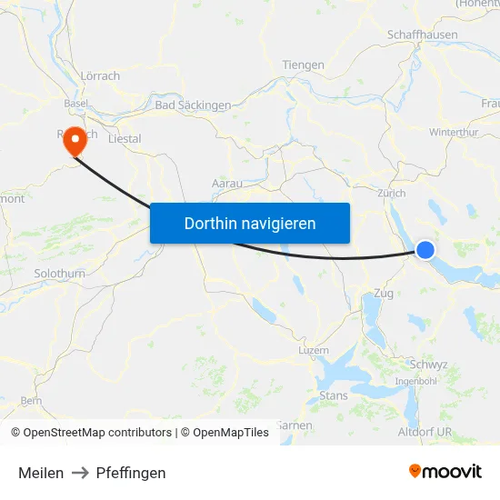 Meilen to Pfeffingen map