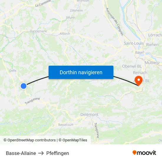 Basse-Allaine to Pfeffingen map