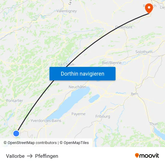 Vallorbe to Pfeffingen map