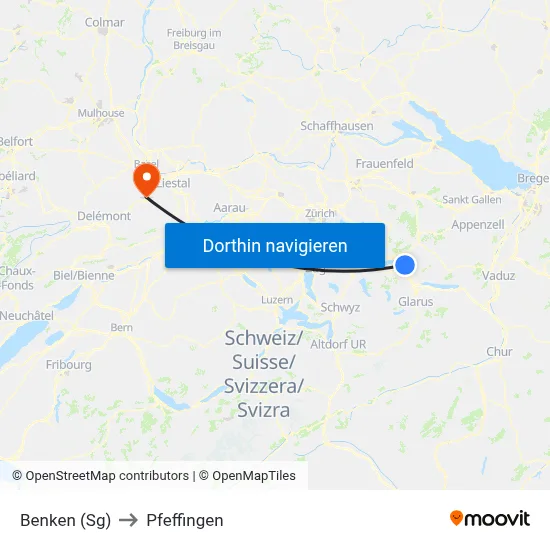 Benken (Sg) to Pfeffingen map