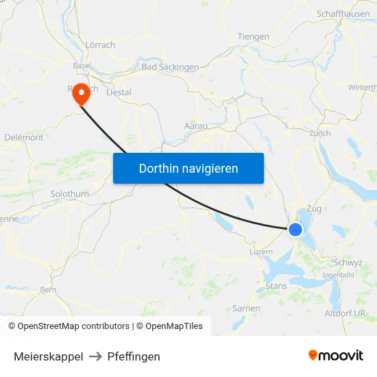 Meierskappel to Pfeffingen map