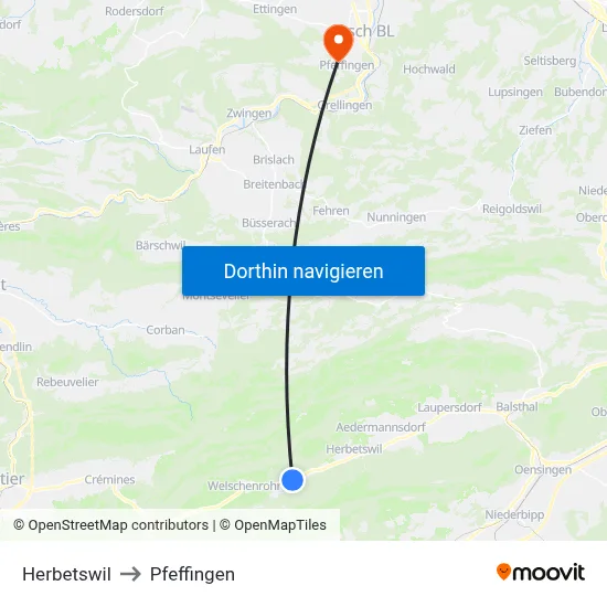 Herbetswil to Pfeffingen map