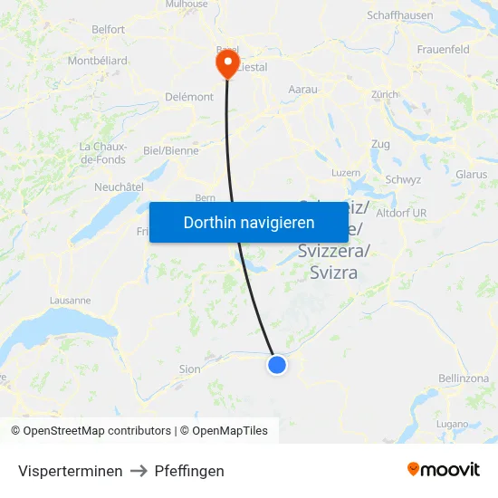 Visperterminen to Pfeffingen map