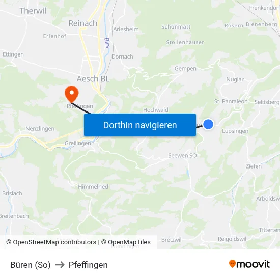 Büren (So) to Pfeffingen map