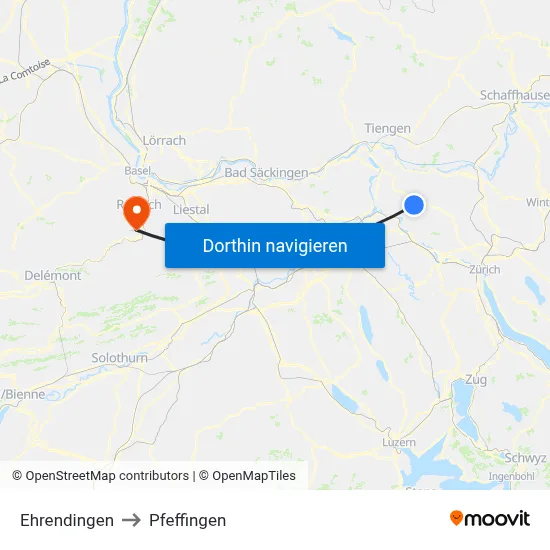 Ehrendingen to Pfeffingen map